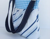 Image of Blue/White Pleated Cross Body Convertible Bag