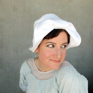 Image of Ladies sun hat : Moving Image in white brushed denim