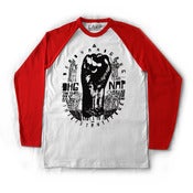 Image of Dead Hand Gang baseball tee - red/white.