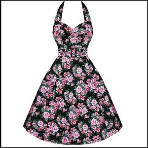 Image of ROCKABILLY 50s STYLE PINK FLORAL DRESS