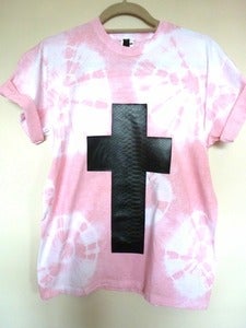 Image of Faux Snakeskin Cross Powder Pink Tie Dye Tshirt
