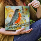 Image of Art Original Mixed Media Painting 10X10 Robin 