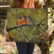 Image of Art Original Canvas Painting 24X20 Three Robins