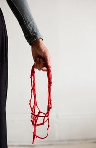 Image of Recycled T-shirt Necklace :::RED Knotted T-LACE