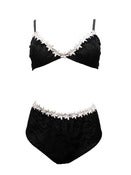 Image of 'Bette' black velvet lingerie set 