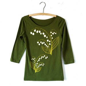 Image of Lily of the Valley Olive 3/4 Sleeve Top