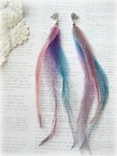 Image of Long Colorful Feather Earrings with Silver Bird 