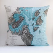 Image of Vintage PORTLAND Nautical Chart Pillow, Made to Order 18" x18" Cover