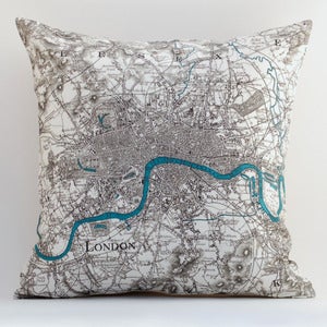 Image of Vintage LONDON Map Pillow, Made to Order 15 x15 Cover