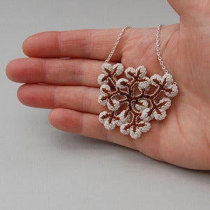 Image of Delicate lichen necklace in chestnut and cream