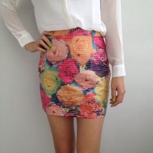 Image of Spring Love Floral Print Leather Bodycon Skrit