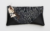 Image of OOAK-- black + white snake print clutch with black leather corners