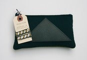 Image of OOAK-- deep teal zip pouch with leather triangle applique