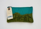 Image of -- S O L D -- a small tough ruffles zip pouch in jade + olive