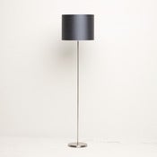 Image of Gunmetal silk lampshade on floor standing base