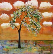 Image of Art Original Painting Canvas Patterned Sky Blossom Tree