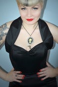 Image of Skeleton Lady Cameo on Chain with Gun Detail Rockabilly Psychobilly Alternative Horror