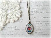 Image of Antique Brass Babushka Matryoshka Necklace with Bar Chain - Blue, Red & Navy