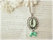 Image of Silver Necklace with Mint and Black Girl and Bow 