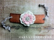 Image of Vintage Crocheted Coral Flower with Vintage Rhinestone Button