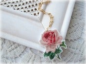 Image of Gold Necklace with Pink Lasercut Rose 