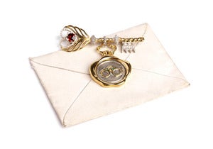 Image of Feather Key Brooch with Handcuff Wax Seal