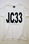 Image of Joint Venture J.C.33 White V-Neck/Black Print