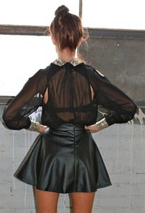 Image of GOLD COLLAR  & CUFFED SEQUIN BUTTON UP - BLACK