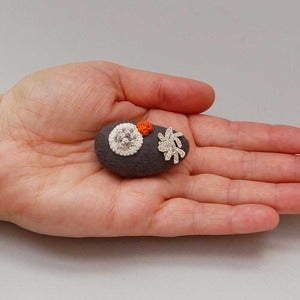 Image of Minature felt stone with lichen motifs