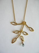 Image of Large Leaf with Sapphire Water Drop - Gold Vermeil