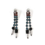 Image of Tribe Festival Crystal, Skull & Spike Earrings - Blue Zircon/Padparascha/Jet