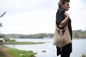 Image of velvet soft deerskin leather hobo bag pocketbook with fringe in taupe 