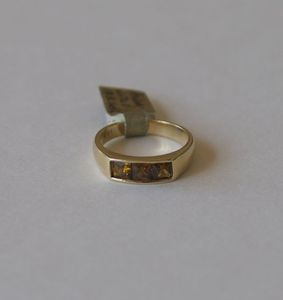 Image of Princess Cut Andradite Tri-Stone Gold Ring 