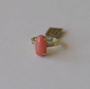 Image of Light Red Coral and Diamond Ring