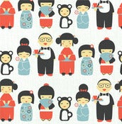 Image of kokeshi -  fabric by the yard