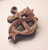 Image of hello sailor wooden brooch