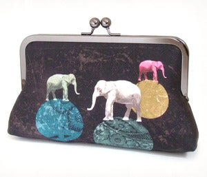 Image of Elephants, a Red Ruby Rose original silk clutch bag