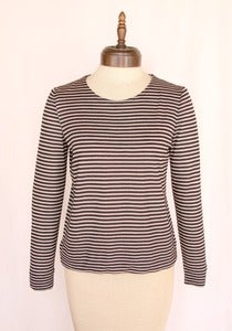 Image of stripe long sleeve crew knit top
