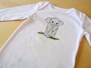 Image of Sweet Baby Elephant, One Piece Bodysuit, LONG Sleeve, Baby Girl or Boy, Nursery