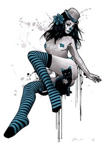 Image of Clown Girl & Cat (Cyan)