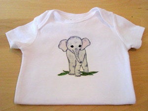 Image of Sweet Baby Elephant, One Piece Bodysuit, Short Sleeve, Baby Girl or Boy, Baby, Nursery