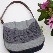 Image of OOAK-- a medium-sized tough ruffles shoulder bag in pavement + moon
