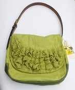 Image of OOAK-- a medium-sized tough ruffles shoulder bag in avocado greens