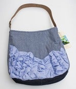 Image of --S O L D -- a tough ruffles shoulder bag in slate blue + chambray