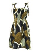 Image of Fair Trade Print Ruched Sun Dress Khaki