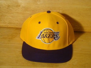 Image of Los Angeles Lakers Retro Snapback Hat Yellow/Purple By Adidas