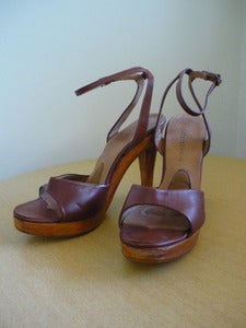 Image of 70s leather & wood platform sandals