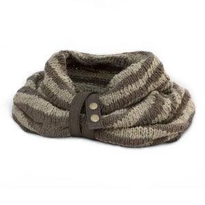 Image of VELA Handknit Banana Yarn Snood with Leather Strap -THICK STRIPE