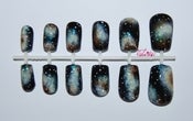 Image of Galaxy nebula space pattern fake nail art set