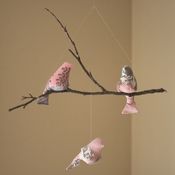 Image of NEW Pink & Grey Trio Bird Mobile with Flyer (One-of-a-Kind)